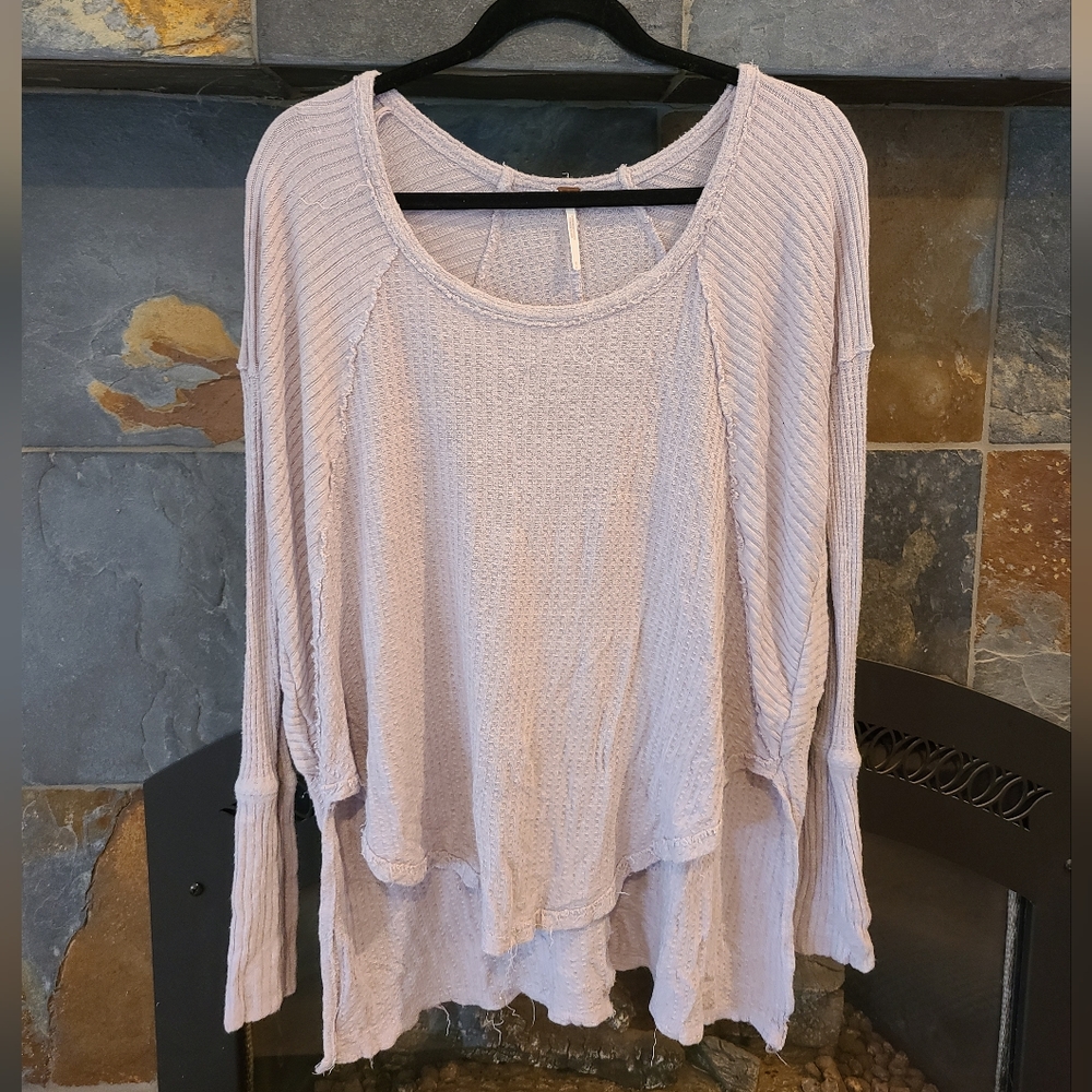 Free People Lilac Grey Purple Waffle Knit High-Low Scoop Neck Sweater size small